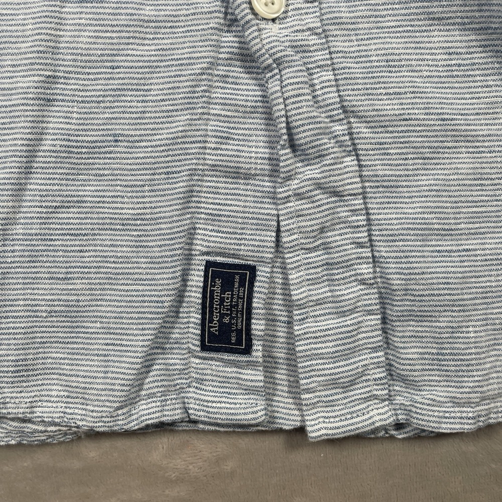 Abercrombie & Fitch Shirt Mens XL Blue Summer Linen Blend Camp Short‎ Sleeve - Picture 5 of 8
